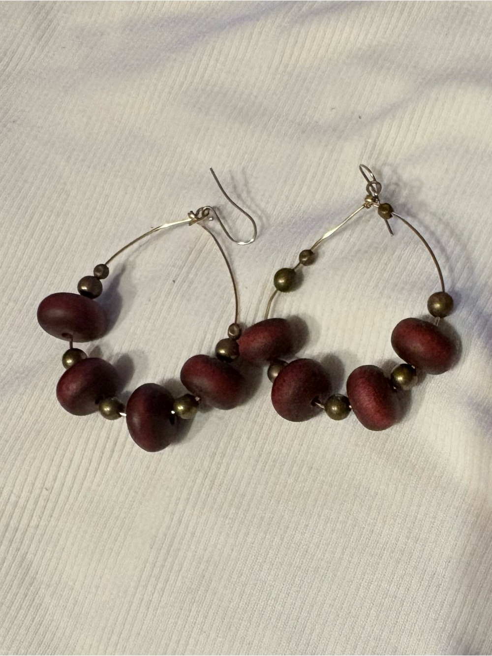 Handcrafted Maroon Bead Hoop Earrings - Unbranded